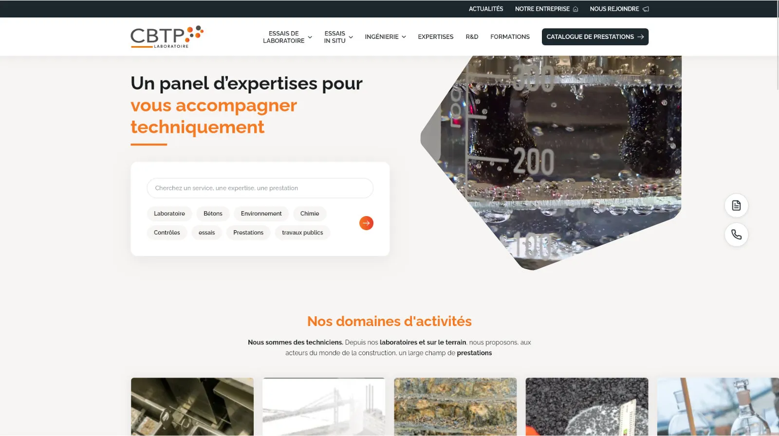 Aperçu de la nouvelle page d'accueil du site Laboratoire CBTP